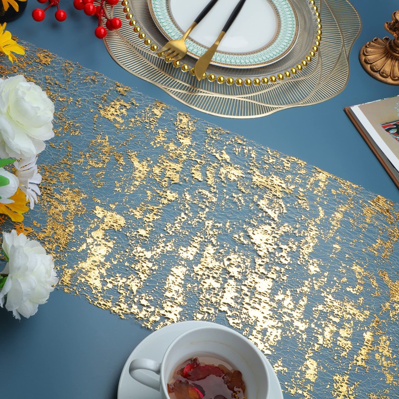 Snowkingdom 2PCS 108inchs Gold Table Runner, Sequin Glitter Foil Metallic