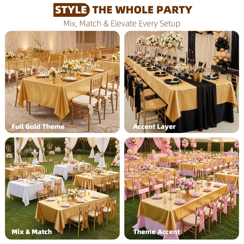 Gold Tablecloth 2Pack 60x102 Inch,Rectangle Metallic Gold Table Cover
