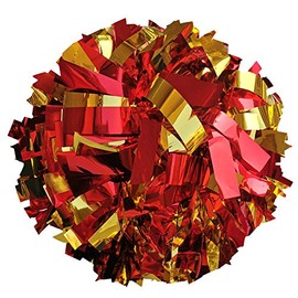 Danzcue 6 Inches Metallic Cheerleading Pom Pom with Baton Handle Pack of 2 (One Size, Red-Gold)