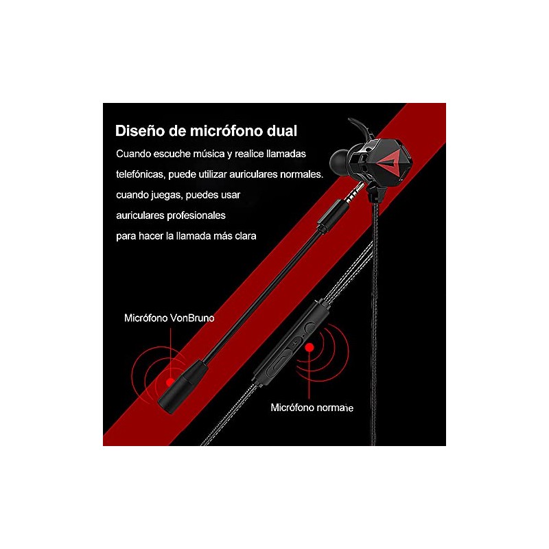 Audífonos Gaming InEar, con Micrófono Desmontable (Negro)