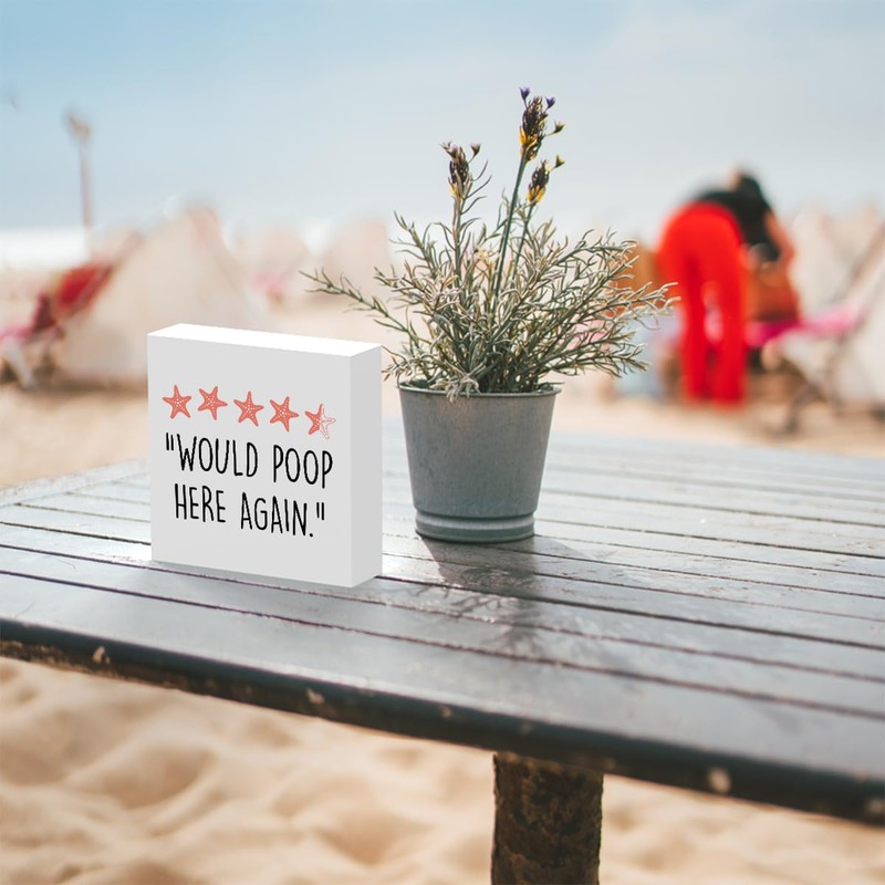 Summerjokes Funny Bathroom Wooden Block Sign - "Would Poop Here