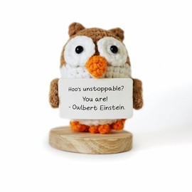 AltrEgo Emotional Support Owlbert Einstein Amigurumi Doll with Positive Card - Handmade Crochet