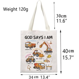 BNQL God Says I Am Construction Tote Bag Construction Gifts Bible Verse Truck Gifts Bag Construction Trucks Canvas Tote Bag