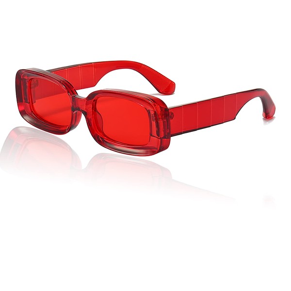 Mriendao Red Sunglasses for Women Men Retro 90s Rectangle Red