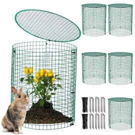 6 Pack Garden Plant Protectors from Animals with Stakes, Metal Mesh and Detachable Covers Wire Plant Cage for Keeping Bunny Animals Out, Chicken Wire Cover Garden Protect (12 * 13 in)
