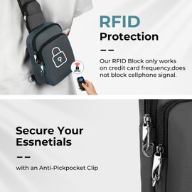 Anti-Theft Shoulder Bag for Men Women - Waterproof Chest Bag with Zip Lock, RFID Blocking, Adjustable Shoulder Strap and Multiple Pockets for Daily Use and Travel, gray