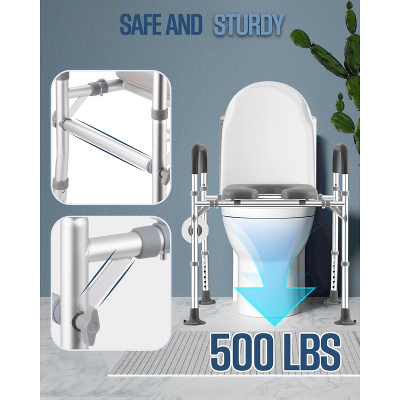 Toilet Seat Riser Extra Wide, 500lb Raised Toilet Seat with