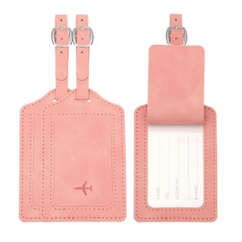PATIKIL Suitcase Tags, Pink Leather Luggage Name Tags Travel Accessories Airplane Essentials with Private Protection for Flying Hotel Check in Luggage Bags Men Women, 3 Pcs