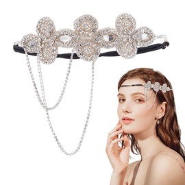 arricraft 1 Pc Platinum Color Glass Rhinestone Cheongsam Headband, Sequin Tassel Vintage Ladies Gatsby Hair Accessories, Suitable for Wedding Party Celebration Ladies Hair Decoration