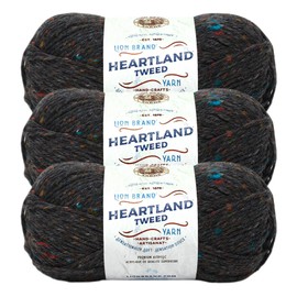 Lion Brand Yarn Heartland Yarn for Crocheting, Knitting, and Weaving, Multicolor Yarn, 3-Pack, Black Canyon Tweed