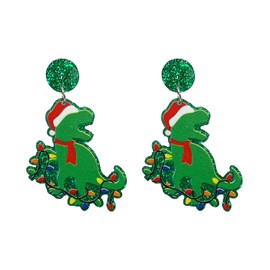 Christmas Dinosaur Earrings for Women,Colorful Acrylic Dinosaur Drop Dangle Earrings Hat Lanterns Tree Earrings (Christmas Hat)