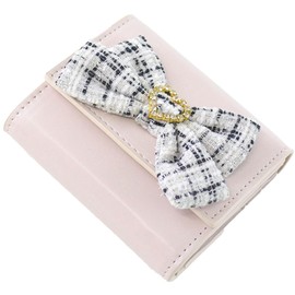SecretDoor 33142-16 Pink Trifold Wallet, Women's, Mini Wallet, Small Trifold Wallet, Popular, Cute, Thin, Compact, Foldable, Easy to Use, Large Capacity, Coin Purse Included, Stylish, Cute, Heart, Bijou, Ribbon, Plain, Popular, Brand