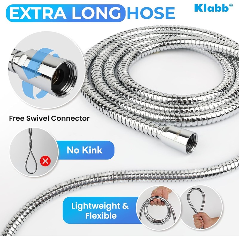 Klabb Adjustable Handheld Shower Head Holder and 79 Inch Hose,Premium