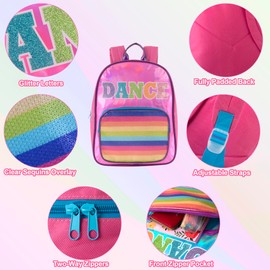 MADISON & DAKOTA Holographic Dance Mini Backpack for Garments, Costumes, Travel | Mini Rainbow Glitter Backpacks (Pink Sparkle)