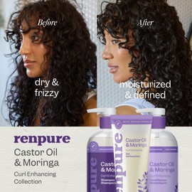 Renpure Moringa & Castor Shampoo, Plant-Based - Curl Enhancing - For Moisturized, Manageable & Smooth Curls - With Castor & Moringa Seed Oil - For Wavy To Curly Hair - 24 Fl Oz
