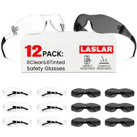 Safety Glasses for Work 12 pack(6pack Clear Safety Googles+6pack Tinted Safety Googles) Scratch & Impact Resistant eye protection glasses for Construction, Outdoor Sports & Work