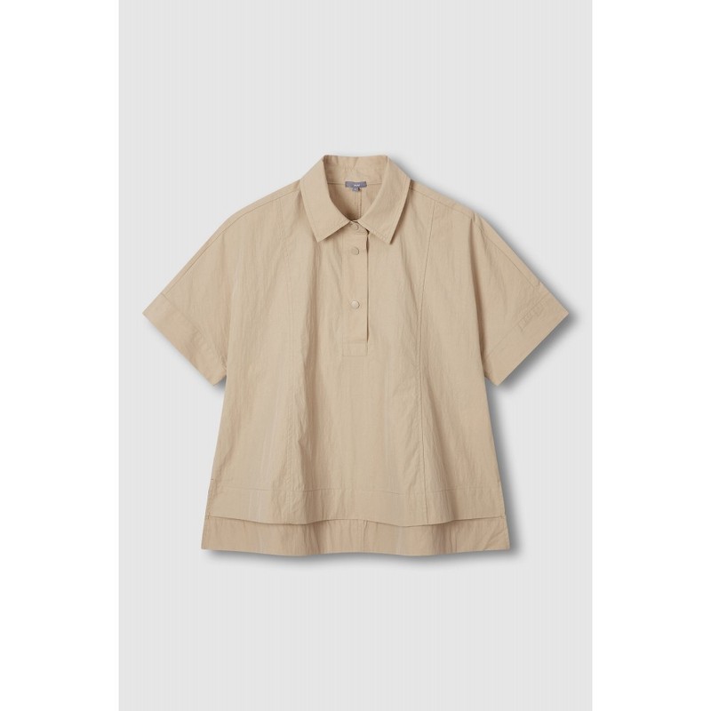JAJU [JAJU] Women's Cotton Collar Short-Sleeve Shirt_Beige