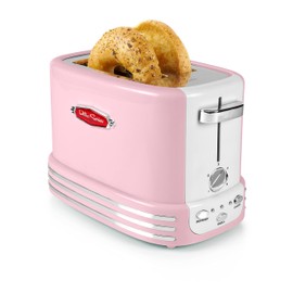 Nostalgia Retro Wide 2-Slice Toaster, Vintage Design With Crumb Tray, Cord Storage & 5 Toasting Levels, Pink