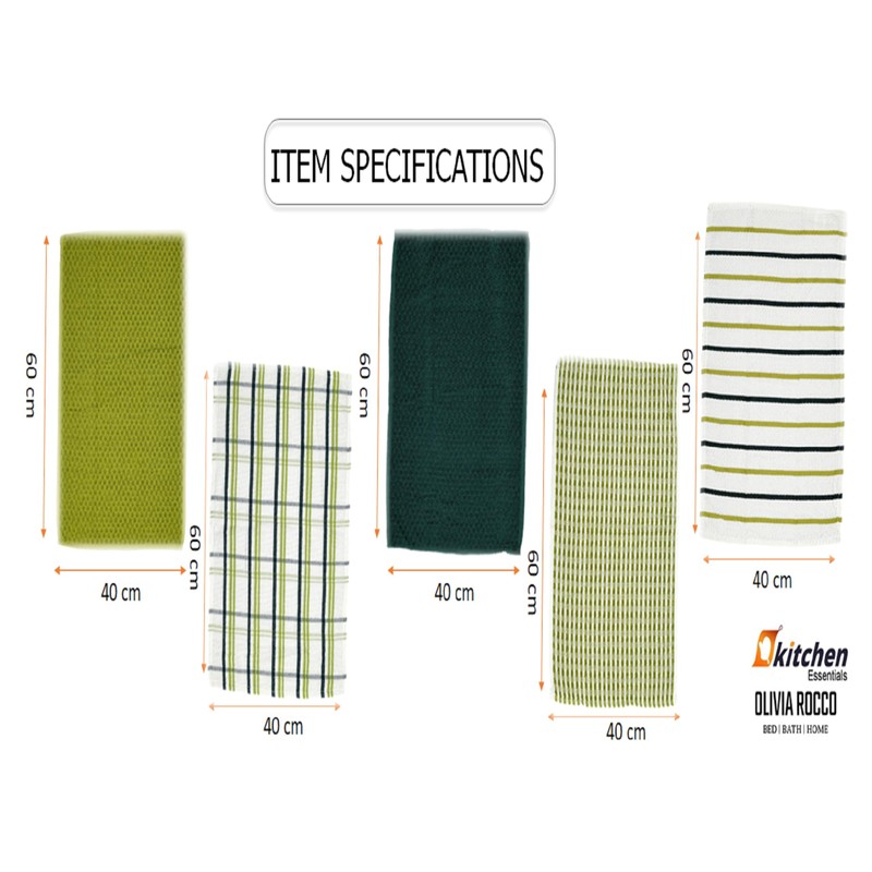 Olivia Rocco 5 Pack Terry Kitchen Tea Towels Cotton Super