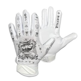 Battle Sports Speed Freak White Wide Receiver Football Gloves, Ultra-Tack Sticky & Grip Gloves, No Slip - Adult X-Large