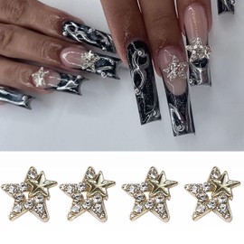BABALAL Nail Charms, 20 Pcs Star Nail Charms 3D Star Charms for Nails Gems, Nail Art Decorations Supplies, Metal Alloy Gold Silver Nail Charm