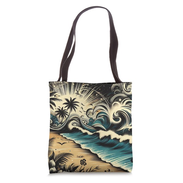 Tropical Beach and Ocean Waves Stylish Abstract Art Design Tote