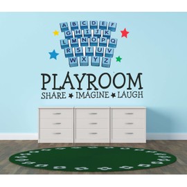 Kids Playroom Wall Decal Child Care Art Educational Alphabet Chart Decoration Multicolored Letter Cubes & Stars Design Vinyl Kids Bedroom Inspirational Quotes Wall Decal Sticker 10" X 8"