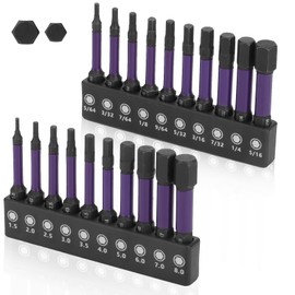 Impact Hex Head Allen Wrench Drill Bit Set - 20Pcs S2 Alloy Steel Bits Set, 1/4” Hex Shank with Magnetism, Phosphating Treatment H2-H12 for Assembling Furniture, 50mm Long with Storage Box (Purple)