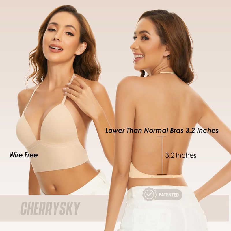 Low Back Bras for Women-Seamless Invisiable Backless Bras-Wireless Triangle Bralette