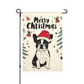 Christmas Garden Flag French Bulldog Double Sided Vertical Seasonal Winter Outdoor Yard Lawn Decorations 12.5 x 18 Inch