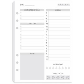 (Set of 270 Sheets) A5 To Do List Refill Paper, Undated Daily Schedule, Day Priorities, Notes and Water Tracker, 6-Hole Punches, 5.82"x8.26"