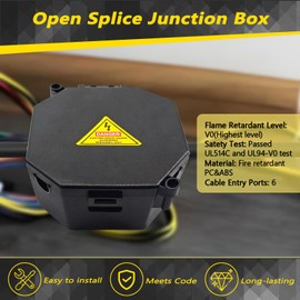 MIARALA Black Open Splice Junction Box (Single), Electrical Splice Box Wire Junction Box with Cover V0 Flame Retardant Rating(Highest Level)