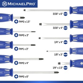 MichaelPro 10-Piece Magnetic Screwdriver Set, Phillips, Flat, Ergonomic Dual Material Grip Handle | MP002035