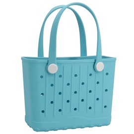 GBB Rubber Beach Tote Bag Small Beach bags Waterproof Outdoor Tote Bag, Portable Travel Handbag for Sports, Boat, Pool & Outdoor (Light Blue)