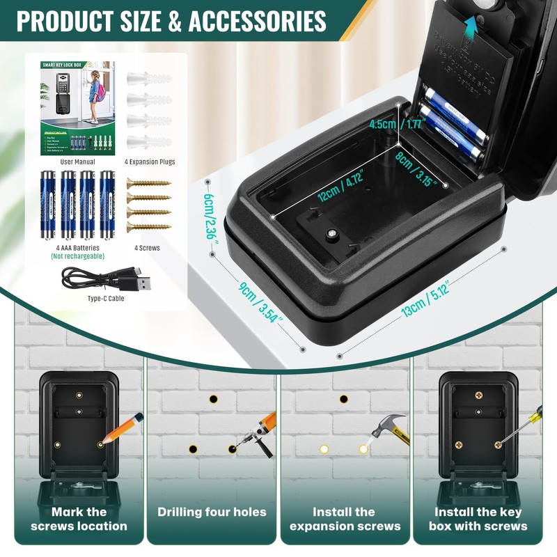 ENONEO Large Key Safe with Number Code, Anti-Theft & Administrator