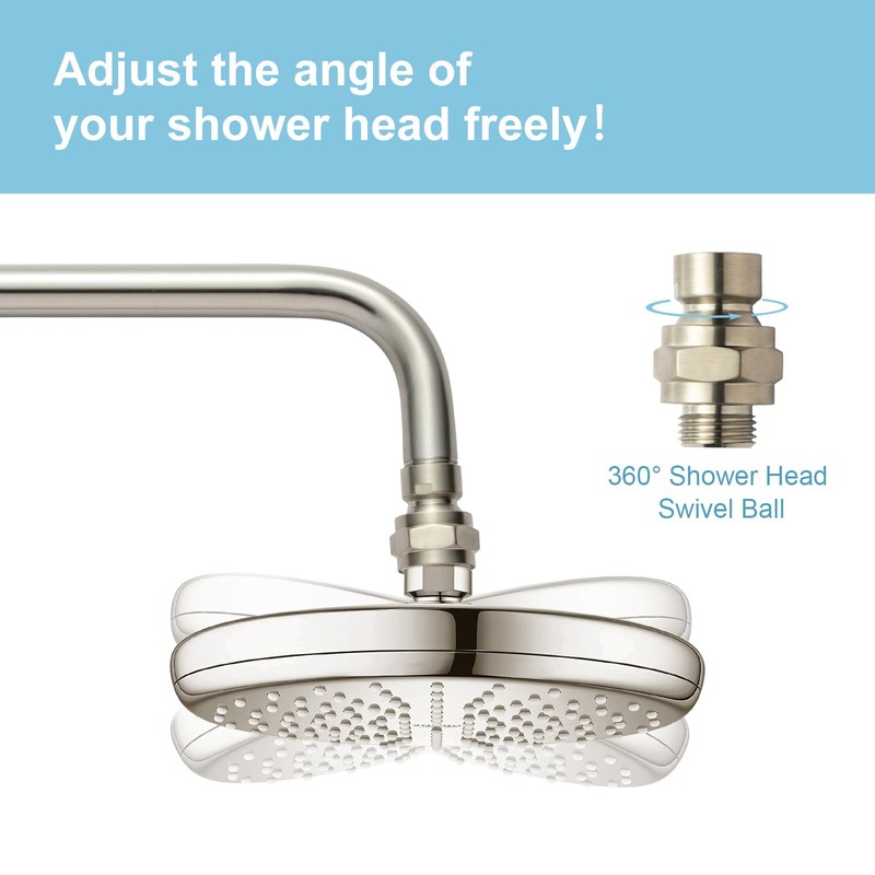 OFFO Shower Head Swivel Ball Adapter, Brushed Nickel All Metal
