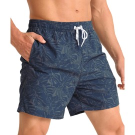 APTRO Mens Swimming Shorts Swimming Trunks Men Compression Liner Swim Shorts 7" Board Shorts Navy MK324 L