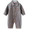 Mon Ange Baby Romper with Collar, Open Front, Baby Checkered