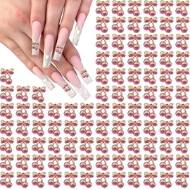 100 PCS 3D Aurora Cherry Nail Charms Feihuaer Cute Fruit Nail Decoration for Women Resin Cherry Nail Art Decoration for Nail DIY Manicure (Red)