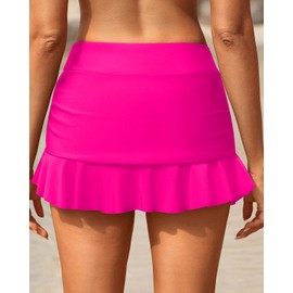 Tempt Me Women Hot Pink Ruched Ruffle Swim Skirt - 2025 Mid Rise Tummy Control Bikini Swimsuit Bathing Suit Skirt Bottom M