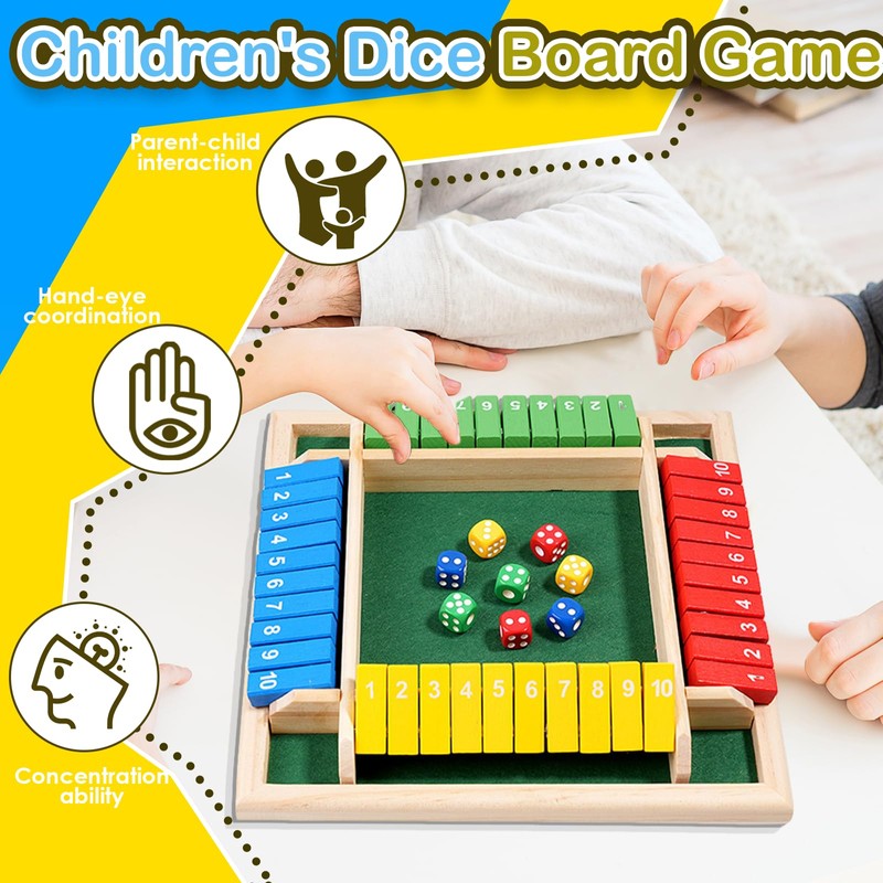 LURNODY Shut The Box Game 4 Players, Desktop Maths Game