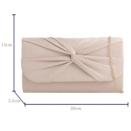 Suede Pleated Style Bridal Prom Wedding Evening Clutch Party Purse Hand Bag (Nude)