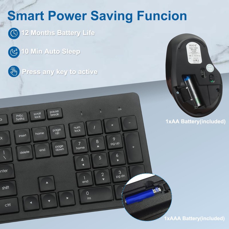 Wireless Keyboard and Mouse Combo, Quiet and Soft 2.4G Full