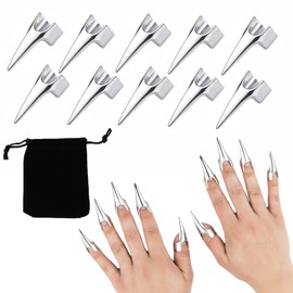 10 Pack Metal Back Scratcher Claw Rings for Women & Men – Silver Finger Nail Covers for Massage, Pet Scratching, Hair Parting, Cosplay, Stress Relief, Tickler Tools, Durable & Comfortable