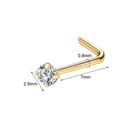 SYLWIA 14K Real Gold Nose Studs 20g, L Shaped Nose Rings Corkscrew, Simulated Diamond CZ Hypoallergenic 20 Gauge Nose Ring Piercing for Women Wen Gifts - 2mm 2.5mm 3mm CZ, Yellow Gold, cubic zirconia