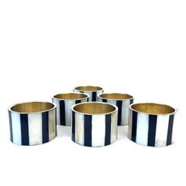 Gold-Plated Napkin Rings Made of Black and White Natural Stone - Set of 6 Elegant Napkin Rings for Your Christmas Table - Set of 6 Sturdy Napkin Stands Made of Mother of Pearl for Christmas (6)