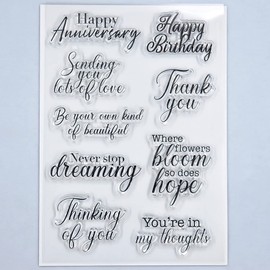 Kwan Crafts Words Happy Anniversary Birthday Thank You Thinking of You Clear Stamps for Card Making Decoration and DIY Scrapbooking 3052513