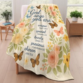 mrfwo Floral Christian Blanket with Bible Verses, Soft Flannel Throw Blanket for Couch - Lightweight Fuzzy Bed Travel God Says You are Blankets Gifts for Women Girls Teens Room Decor 50"×60"