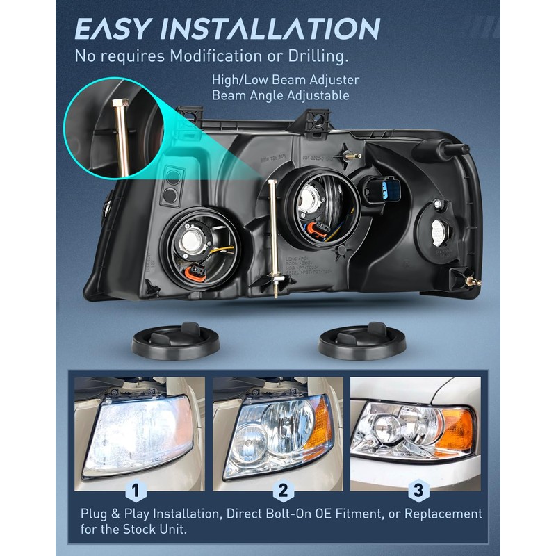 Nilight Headlight Assembly Compatible with 2003 2004 2005 2006 Ford