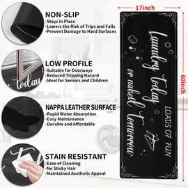 XLHOMO Laundry Room Rug Runner, 17"x60" Non Slip Nappa Leather Laundry Rugs, Black Farmhouse Washable Floor Laundry Mats for Laundry Room, Kitchen, Washroom, Bathroom, Mudroom, Hallway Entryway Decor